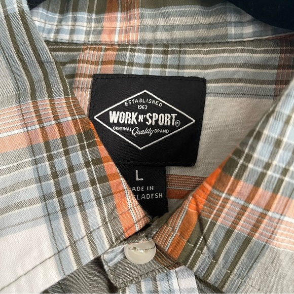 Work 'N Sport men’s short sleeve Pearl snap button up shirt size large plaid - Picture 5 of 8